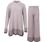 Storm Island® 2pc Women Tracksuits Knitted Loungewear Sets for Women 2 Piece Co Ord Set Two Piece Jumper Pullover Top High Waist Wide Leg Pants Sleepwear Homewear Plus Size Leisure Suits UK (10-14)