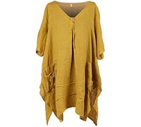 Storm Island DT006 Italian Ladies Quirky Linen Tunic Top Women Turn Up Buckle Sleeves Top Mustard
