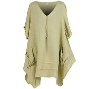 Storm Island DT006 Ladies Italian Linen Front Pockets Tunic Top Women's Lagenlook V-Neck Quirky Top (Lime, UK 22-24)