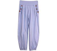 Storm Island® Harem Pants for Women Cotton Trousers Wood Button Elasticated Waist Pants Alibaba Hippie Pajama Ladies Stretchy Trouser for Yoga and Beach Festivals Pants Girls Summer Trousers UK S-3XL