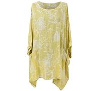 Storm Island Italian Ladies Floral Batwing Sleeve Top Women Lagenlook Tunic Cotton Shirt Plus (Lime, 18-20 UK)
