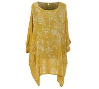 Storm Island Italian Ladies Floral Batwing Sleeve Top Women Lagenlook Tunic Cotton Shirt Plus (Yellow, 18-20 UK)