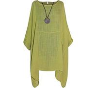Storm Island Italian Ladies Plain Top Womens Lagenlook Tunic Batwing Shirt with Necklace SI093 (Lime, One Size Fits UK (18-26))