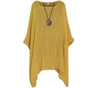 Storm Island Italian Ladies Plain Top Womens Lagenlook Tunic Batwing Shirt with Necklace SI093 (Mustard, One Size Fits UK (18-26))