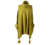 Storm Island Italian Plain Ladies Poncho Cowl Neck Batwing Sleeves Tassels Knitted Tunic (Lime, One Size: (UK Fit 18-32))