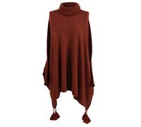Storm Island Italian Plain Ladies Poncho Cowl Neck Batwing Sleeves Tassels Knitted Tunic (Rust, One Size: (UK Fit 18-32))