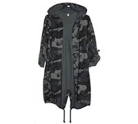 Storm Island JTC02 Ladies Italian Cotton Sequin Angel Wings Back Camoflage Tunic Hooded Womens Jacket Top Plus Size (Camoflage: Khaki, One Size UK 12-20)