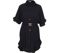 Storm Island® Ladies Frill Dress Women’s Gold Button Mini Party Dress Frill Hem Fashion Top Short Sleeves Collared Pleated Swing Dress Loose Fit Plus Size Summer Dresses for Women UK One Size (8-18)