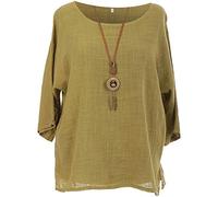 Storm Island Ladies Italian Lagenlook Tunic Cotton Top Women Round Neck Necklace Quirky Shirt (Lime, One Size 10-18 UK)