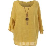 Storm Island Ladies Italian Lagenlook Tunic Cotton Top Women Round Neck Necklace Quirky Shirt (Mustard, One Size 10-18 UK)