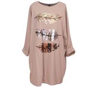 Storm Island® Ladies Italian Long Sleeve Tunic Top - Summer Shirt With Feather and Foil Print - Round Neck Plus Size Fashion Party Top - Oversized Dress for Girls UK Size 14-24