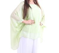 Storm Island Ladies Italian Plain Top Womens Lagenlook Silk Blouse Tunic Batwing Dress Shirt SI087 (Lime, One Size (UK Fit 14-20))