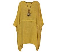Storm Island Ladies Italian Plus Size Cotton top Women Lagenlook Batwing Sleeves Relaxed fit Tunic Scoop Neck Shirt Size 16-26 UK (One Size 16-26 UK, Mustard)