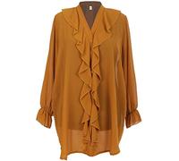 Storm Island Ladies Italian Ruffle Shirt Women's V-Neck Elasticated Sleeves Front Button Top SI069 (Mustard, One Size Fits UK (14-22))