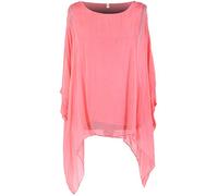 Storm Island Plain Italian Ladies Top Womens Batwing Silk Lagenlook Tunic Dress Top Plus Size (Coral, One Size (UK Fit 14-20))