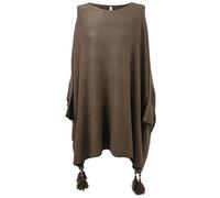 Storm Island Plain Ladies Poncho Plus Size Batwing Sleeves Tassels Knitted Winter Wear Tunic (Khaki, One Size (UK Fit 18-32))