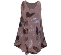 Storm Island® Printed Vest Women Feather Print Casual Tank Top Ladies Loose Sleeveless Tops Vests for Women Summer Shirts Blouses - V Neck Vest Everyday Beach Vacation Dress UK One Size (8-18) Mocha