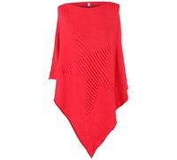 Storm Island SI001 Italian Ladies Lagenlook Knitted Star Poncho Womens Asymmetric Hem Ribbed Star Plus Size (Crimson, ONE Size 10-16 UK)
