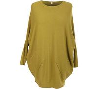 Storm Island SI002 Italian Ladies Batwing Back Lace Lagenlook Jumper Women Knitted Pockets Top (Lime, UK 12-14)