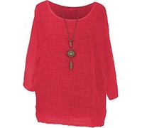Storm Island® Stylist Italian Ladies Cotton Top Necklace Women Tunic Dress Shirt (Wine, 8-10 UK)