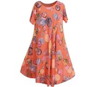 Storm Island® Women Casual Dresses Flowy Swing Dress Loose Tank Dress for Ladies Short Sleeves A-Line Midi Dress Girls Holiday Beach Party Summer Dresses for Women UK One Size 12-18 Orange