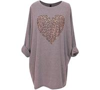 Storm Island Women Italian Heart Top Ladies Animal Print Cotton Top Plus Size Tunic Shirt Summer Casual Wear Batwing Sleeves Shirt for Women Girls Long T-Shirt One Size Blouse 14-24 UK, Light Grey