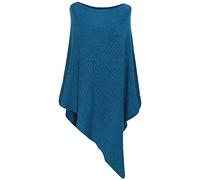 Storm Island® Women Italian Knitted Poncho Ladies Ribbed Heart Design Soft Poncho Asymmetric Hem Cape Shawl Boat Neck Winter Pull Over Cape for Women Scarf Wrap One Size UK Size 12-32 Teal