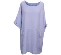 Storm Island® Women Italian Top Blouses for Women Plain Round Neck Summer Top Casual Dresses Girls Plus Size Bubble Cotton Top UK Size (14-22) Light Blue