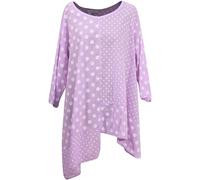 Storm Island® Women Italian Top Polka Dots Summer Top Ladies Plus Size Cotton Shirt Girls Baggy Crew Neck Pullover Casual Tunic Top Holidays Office Dress Blouse for Women UK Size 14-26 Lilac