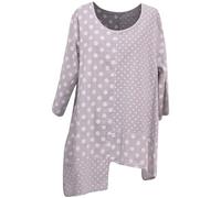Storm Island® Women Italian Top Polka Dots Summer Top Ladies Plus Size Cotton Shirt Girls Baggy Crew Neck Pullover Casual Tunic Top Holidays Office Dress Blouse for Women UK Size 14-25 Grey