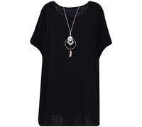 Storm Island Women Plus Size Italian top Ladies lace Shoulder Plain Necklace Short Sleeve Tunic Size 14-22 UK (One Size fit 14-22 UK, Black)