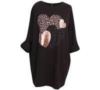 Storm Island® Women's Italian Top - Animal Heart Print Tunic Shirt for Girls & Women - Foil Printed - Round Neck Blouse - One Size - Fashion Party Top - Dress for Girls (UK Size 14-24)