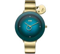 STORM Liana Gold Teal Watch, Japanese Miyota Movement, Oversized Dial, Edge to Edge Glass, 21 Karat Gold Ion Plating, Crystals, Ring Second Hand, Heart Charm with Crystal