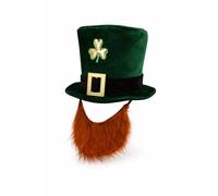 Storm&Lighthouse Green Deluxe Velvet Leprechaun Top Hat with Ginger Beard One Size St Patrick's Day Accessories Leprechaun Hat Novelty Irish Fancy Dress Accessory