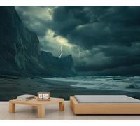 Storm Mural Dark Clouds Wallpaper Waves Lightning Wall Mural Extra Large Panoramic Wallpaper Hotel Restaurant Lobby Custom Wall Paper (Non-self-Adhesive)