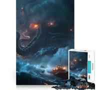Storm of The Kraken for Adults 1000 Piece Jigsaw Puzzle Mind Puzzle Relaxing Fun Image Assembly Warm Surprise 38x26cm