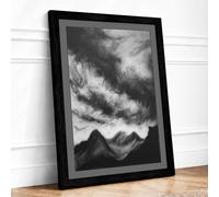 Storm Over Mountains Scandinavian Framed Wall Art Print A4 (29.7×21cm) Black, Wall Decor for Living Room, Bedroom, Office & Home, Ready to Hang, Art Gift