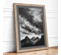 Storm Over Mountains Scandinavian Framed Wall Art Print A4 (29.7×21cm) Oak, Wall Decor for Living Room, Bedroom, Office & Home, Ready to Hang, Art Gift