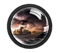 Storm Sea Sun Clouds 4 Packs Cabinet Knobs Matte Black Drawer Knobs