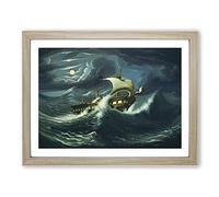 Storm Tossed Frigate By Thomas Chambers Classic Painting Framed Print | A2 Oak Framed Wall Art | Ready to Hang | Classic Landscape Picture | Living Room Bedroom Lounge Office