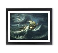 Storm Tossed Frigate By Thomas Chambers Classic Painting Framed Print | A4 Black Framed Wall Art | Ready to Hang | Classic Landscape Picture | Living Room Bedroom Lounge Office