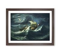 Storm Tossed Frigate By Thomas Chambers Classic Painting Framed Wall Art Print, Ready to Hang Picture for Living Room Bedroom Home Office Décor, Walnut A2 (64 x 46 cm)