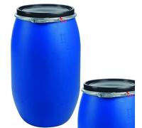 STORM TRADING GROUP 150 Litre Air Tight Blue Open Top Large Plastic Storage Shipping Barrel Drum Keg with Lid and Latch Ring with Lock, UN Approved, Strong Grade for Shipping