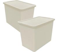 Storm Trading Group 2 X Cream 80L Rattan Effect Large Plastic Stackable Home Office Storage Containers With Lids