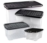 Storm Trading Group 2 X Stackable & Strong Durable 10 Litre Curve Plastic Storage Boxes With Black Lids For Home & Office