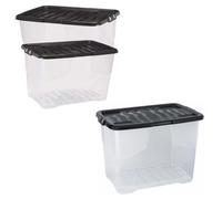 Storm Trading Group 2 X Stackable & Strong Durable 24 Litre Curve Plastic Storage Boxes With Black Lids For Home & Office