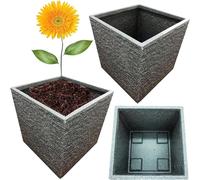 STORM TRADING GROUP 38cm Grey Square Slate Plastic Planter Flower Pot Patio Garden Box (1 Square Slate Planter)