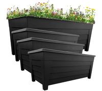 STORM TRADING GROUP 4 Black Large Grosvenor Troughs Long Flower Planters For Home & Garden - Black