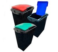 STORM TRADING GROUP 40 Litre Black Base Recycling Waste Utility Interlocking Bins With Colour Coded Lids - Set Of 3