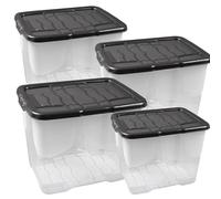 STORM TRADING GROUP 5 x 24 Litre Clear Plastic Stacker Box Large Storage Box With Lids Strong & Durable